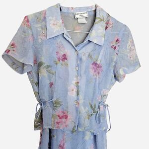 90s cottagecore boho periwinkle floral watercolor maxi dress set